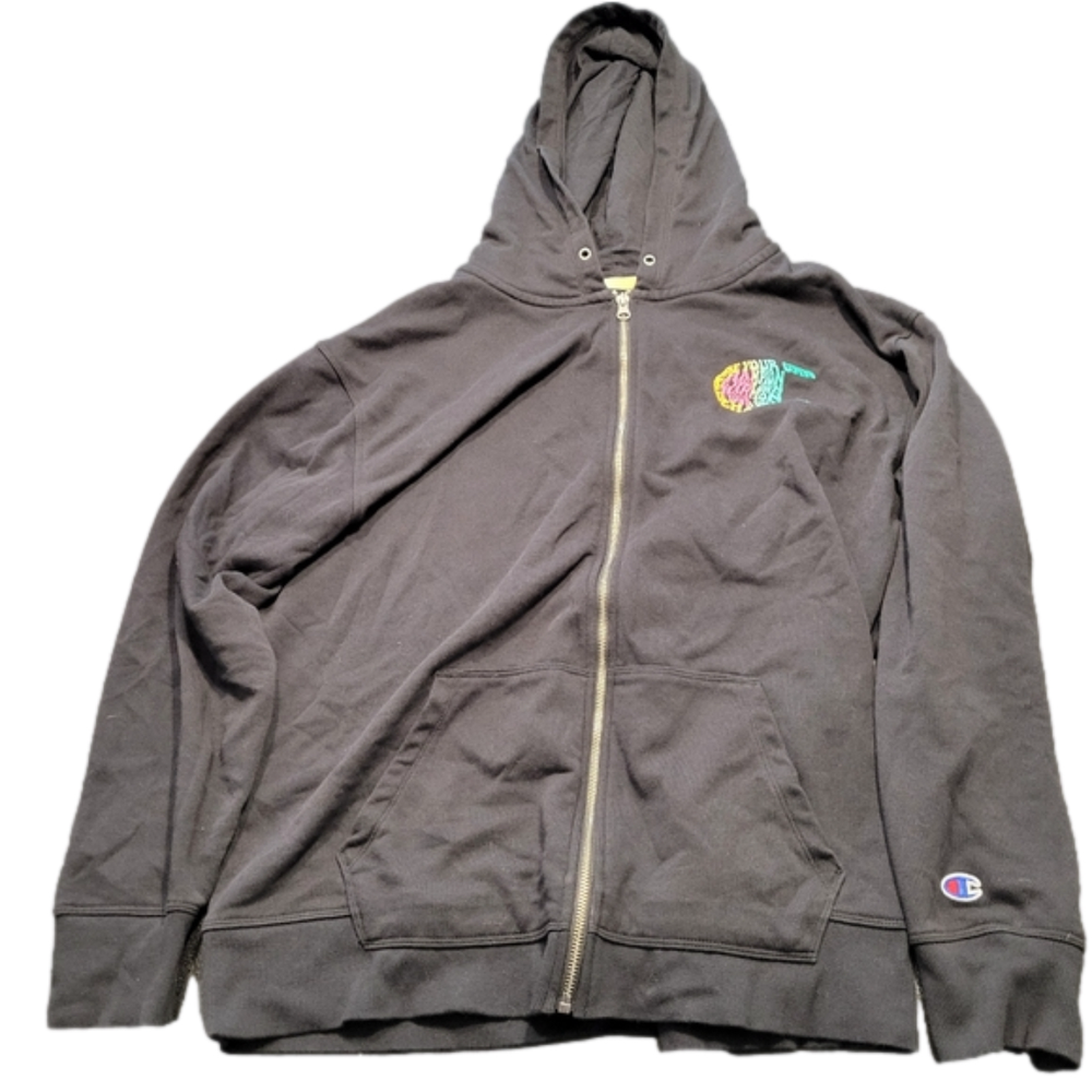 Champion Black Hoodie Pastel Rainbow Zip up Accents Women's 2x